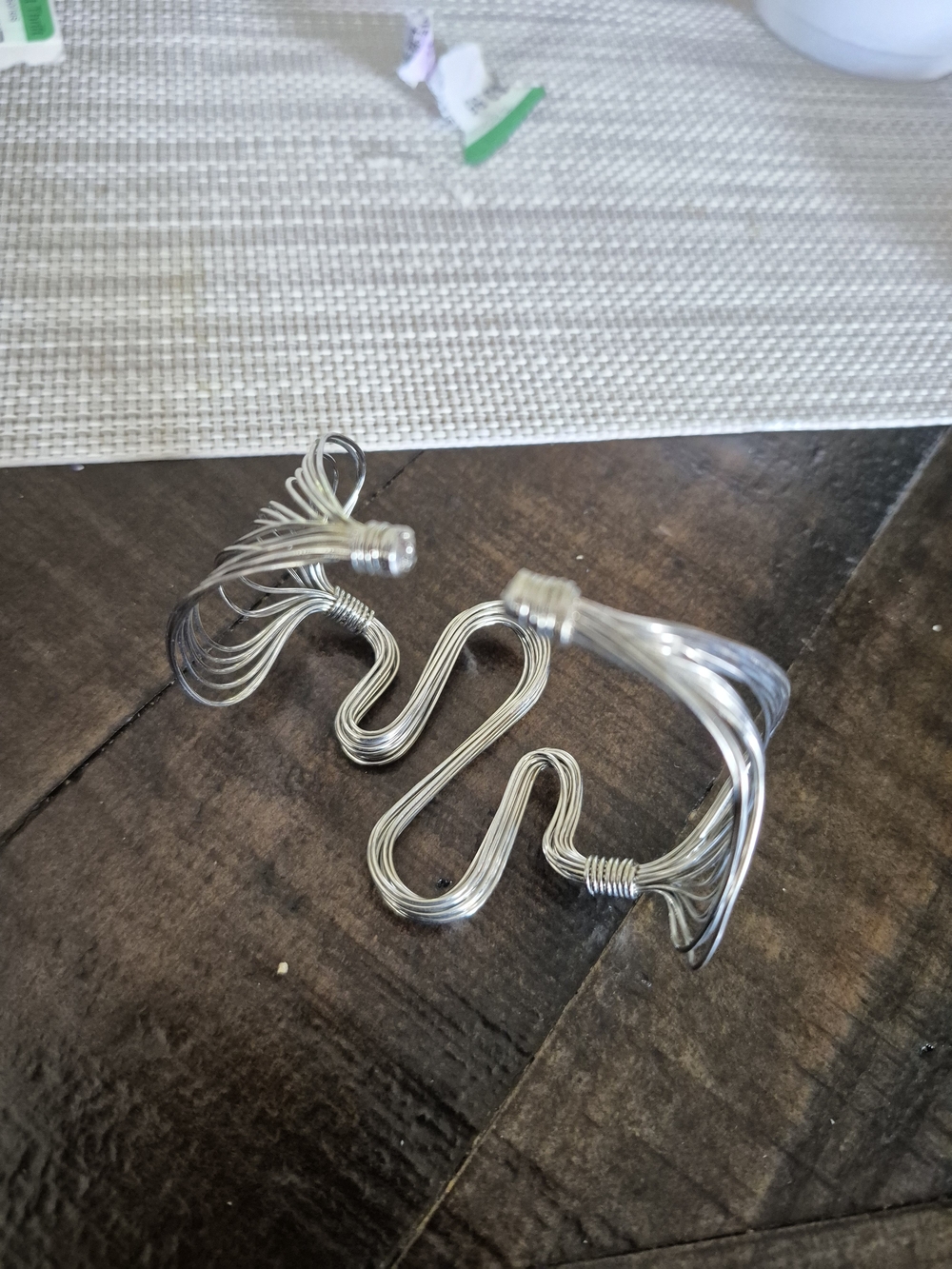 Handmade Silver Tone Wave Wire Cuff Bracelet - Picture 2 of 3